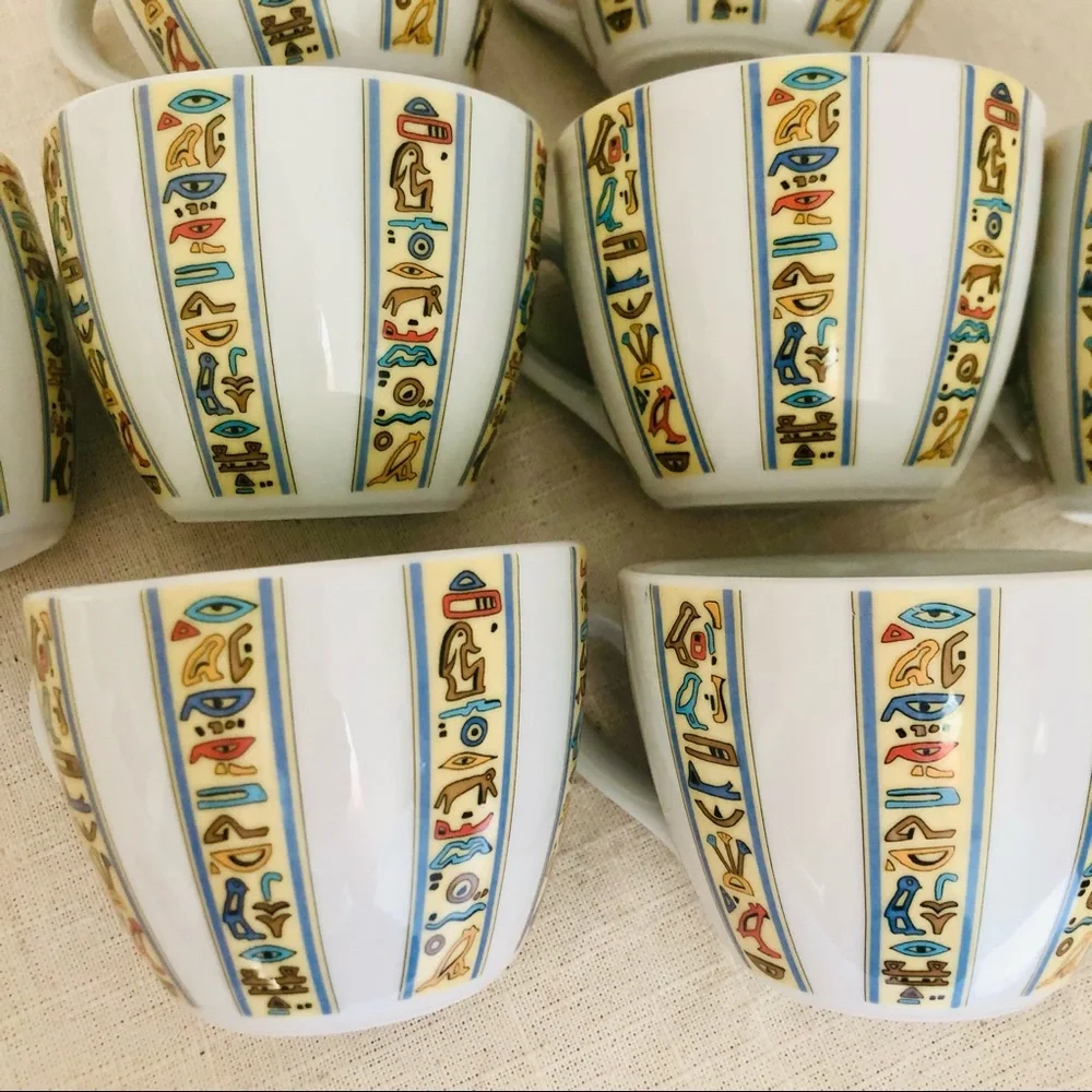 8 Eschenbach porcelain cups /Egyptian Hieroglyphs
